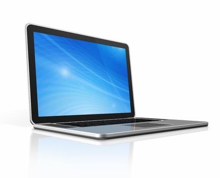 3D laptop computer isolated on white with 2 clipping path : one for global scene and one for the screenの写真素材