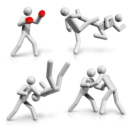 sports symbols icons series 4 on 9, boxing, taekwondo, karate, judo, wrestlingの写真素材