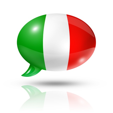 three dimensional Italy flag in a speech bubble isolated on white の写真素材