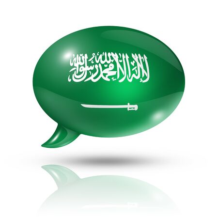 three dimensional Saudi Arabia flag in a speech bubble isolated on white の写真素材