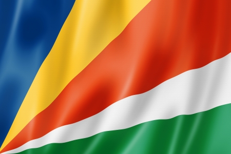 Seychelles flag, three dimensional render, satin textureの写真素材