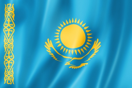 Kazakhstan flag, three dimensional render, satin textureの写真素材
