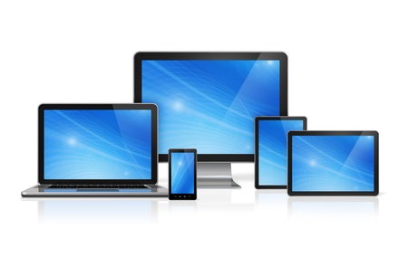 3D computer, laptop, mobile phone and digital tablet pc - isolated on white with clipping pathの写真素材