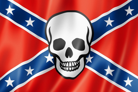 Confederate flag with skull, three dimensional render, satin textureの写真素材