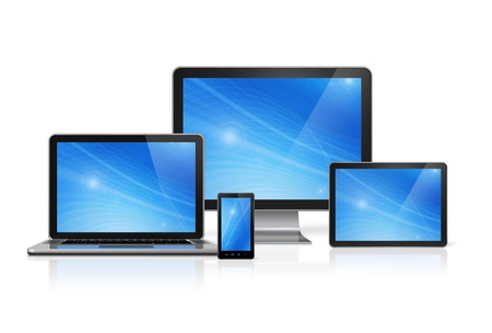 3D computer, laptop, mobile phone and digital tablet pc - isolated on white with clipping pathの写真素材