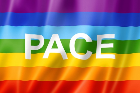 Rainbow peace - pace flag, three dimensional render, satin textureの写真素材