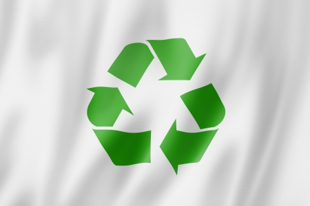 recycling symbol flag, three dimensional render, satin textureの写真素材