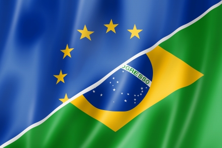 Mixed Europe and Brazil flag, three dimensional render, illustrationの写真素材