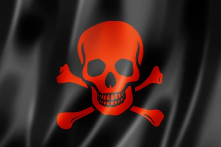 Pirate flag, Jolly Roger, three dimensional render, satin textureの写真素材