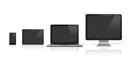 3D computer, laptop, mobile phone and digital tablet pc - isolated on white with clipping pathの写真素材