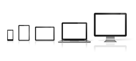 3D computer, laptop, mobile phone and digital tablet pc - isolated on white with clipping pathの写真素材
