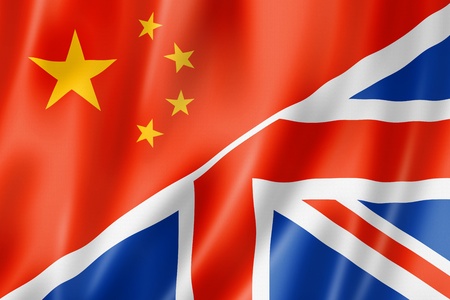 Mixed China and United Kingdom flag, three dimensional render, illustrationの写真素材