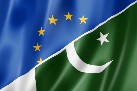Mixed Europe and Pakistan flag, three dimensional render, illustrationの写真素材