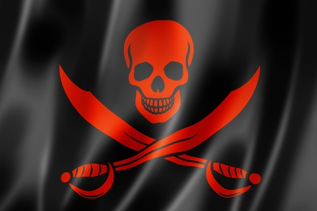 Pirate flag, Jolly Roger, three dimensional render, satin textureの写真素材