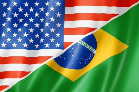 Mixed USA and Brazil flag, three dimensional render, illustrationの写真素材