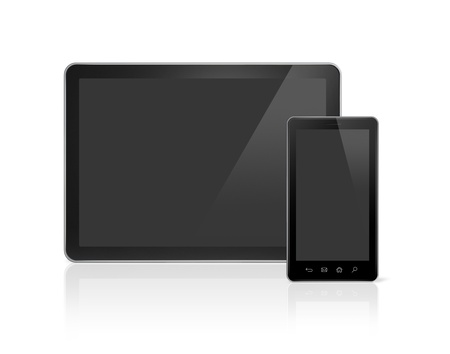 3D mobile phone and digital tablet pc - isolated on white with clipping pathの写真素材