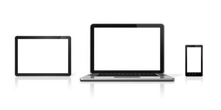3D laptop, mobile phone and digital tablet pc - isolated on white with clipping pathの写真素材