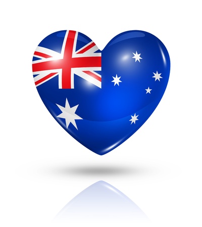 Love Australia symbol. 3D heart flag icon isolated on white with clipping pathの写真素材