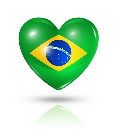 Love Brazil symbol. 3D heart flag icon isolated on white with clipping pathの写真素材