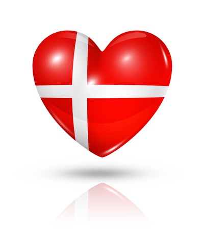 Love Denmark symbol. 3D heart flag icon isolated on white with clipping pathの写真素材