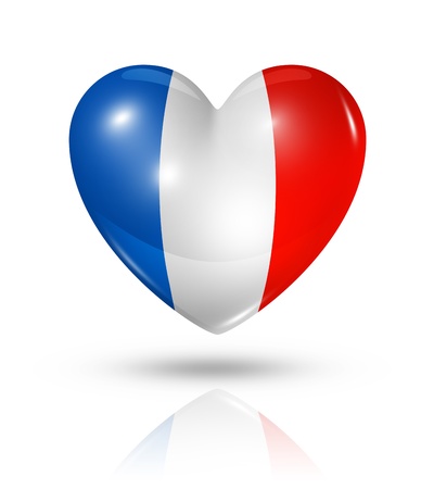 Love France symbol. 3D heart flag icon isolated on white with clipping pathの写真素材