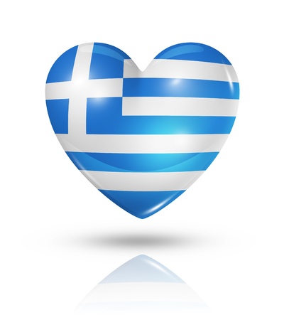 Love Greece symbol. 3D heart flag icon isolated on white with clipping pathの写真素材