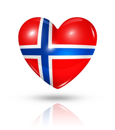 Love Norway symbol. 3D heart flag icon isolated on white with clipping pathの写真素材