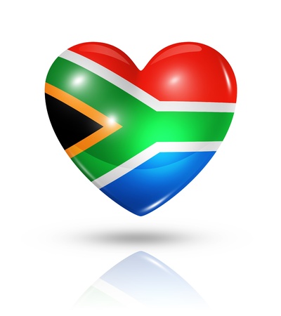 Love South Africa symbol. 3D heart flag icon isolated on white with clipping pathの写真素材