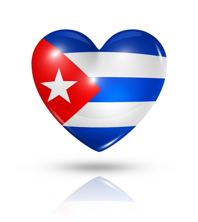 Love Cuba symbol. 3D heart flag icon isolated on whiteの写真素材