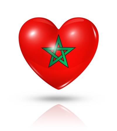 Love Morocco symbol. 3D heart flag icon isolated on whiteの写真素材