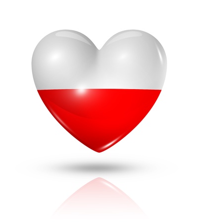 Love Poland symbol. 3D heart flag icon isolated on white の写真素材