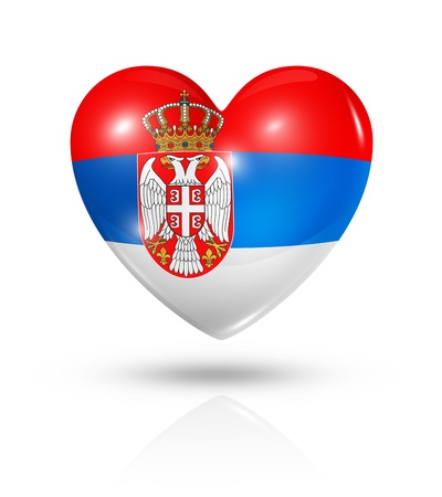 Love Serbia symbol. 3D heart flag icon isolated on whiteの写真素材