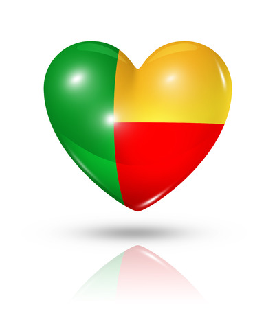 Love Benin symbol. 3D heart flag icon isolated on white with clipping pathの写真素材