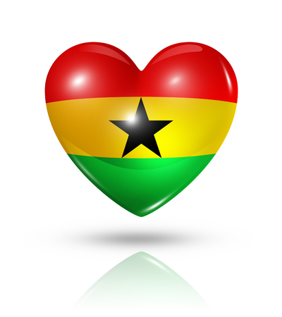 Love Ghana symbol. 3D heart flag icon isolated on white with clipping pathの写真素材