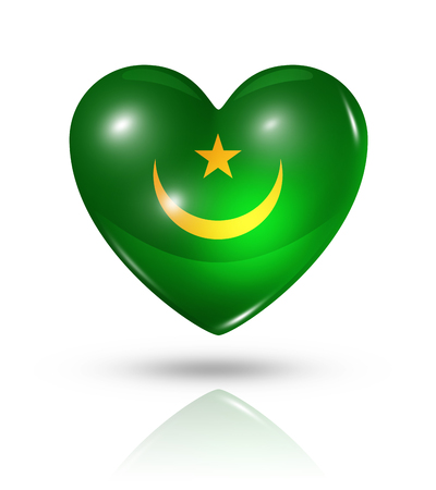 Love Mauritania symbol. 3D heart flag icon isolated on white with clipping pathの写真素材