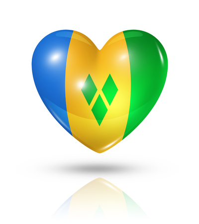 Love Saint Vincent and the Grenadines symbol. 3D heart flag icon isolated on white with clipping pathの写真素材