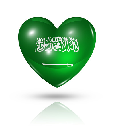 Love Saudi Arabia symbol. 3D heart flag icon isolated on white with clipping pathの写真素材
