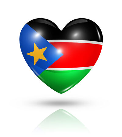 Love South Sudan symbol. 3D heart flag icon isolated on white with clipping pathの写真素材