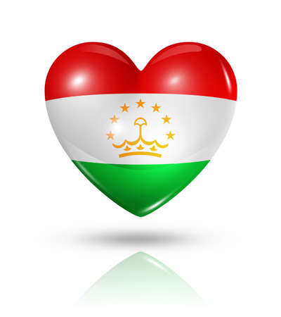 Love Tajikistan symbol. 3D heart flag icon isolated on white with clipping pathの写真素材