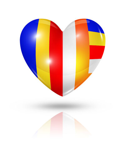 Love buddhism symbol. 3D heart flag icon isolated on white with clipping pathの写真素材