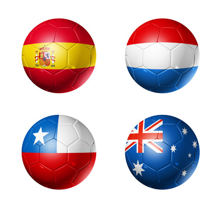 3D soccer balls with group B teams flags, Football world cup Brazil 2014  isolated on whiteの写真素材