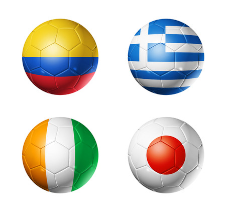 3D soccer balls with group C teams flags, Football world cup Brazil 2014  isolated on whiteの写真素材