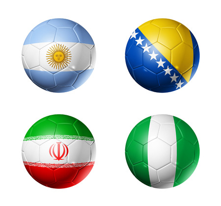 3D soccer balls with group F teams flags, Football world cup Brazil 2014  isolated on whiteの写真素材