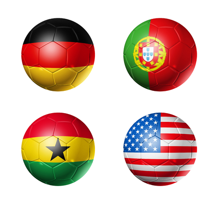 3D soccer balls with group G teams flags, Football world cup Brazil 2014  isolated on whiteの写真素材