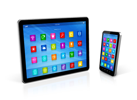 3D Smartphone and Digital Tablet Computer isolated on whiteの写真素材