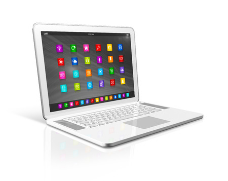 3D Laptop Computer - apps icons interface の写真素材