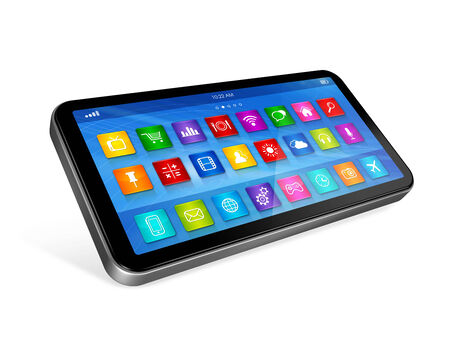 3D smartphone, mobile phone - apps icons interface - isolated on white with clipping pathの写真素材