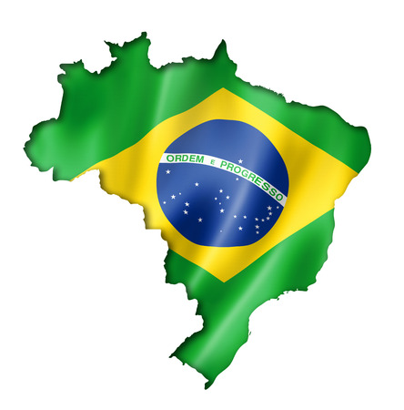 Brazil flag map, three dimensional render, isolated on whiteの写真素材