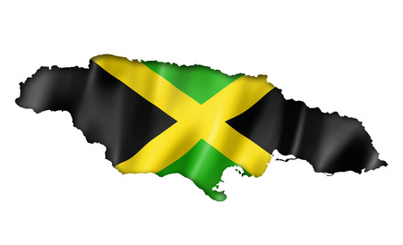 Jamaica flag map, three dimensional render, isolated on whiteの写真素材