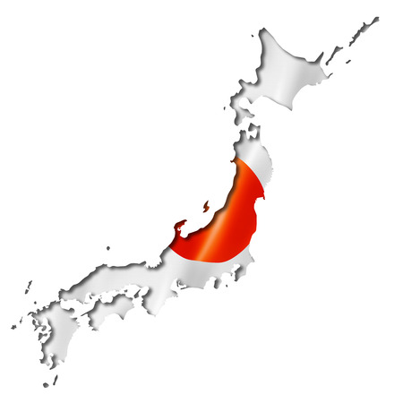 Japan flag map, three dimensional render, isolated on whiteの写真素材